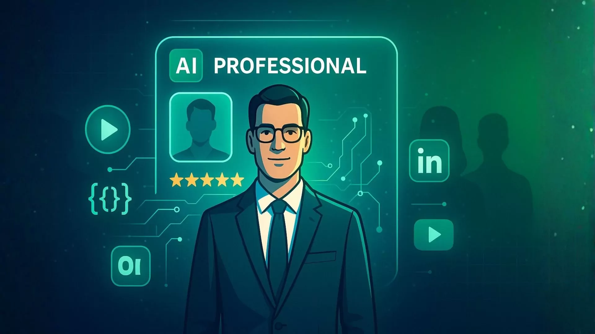 Illustration of business professional being chosen by AI system due to consistent trust and authority signals.