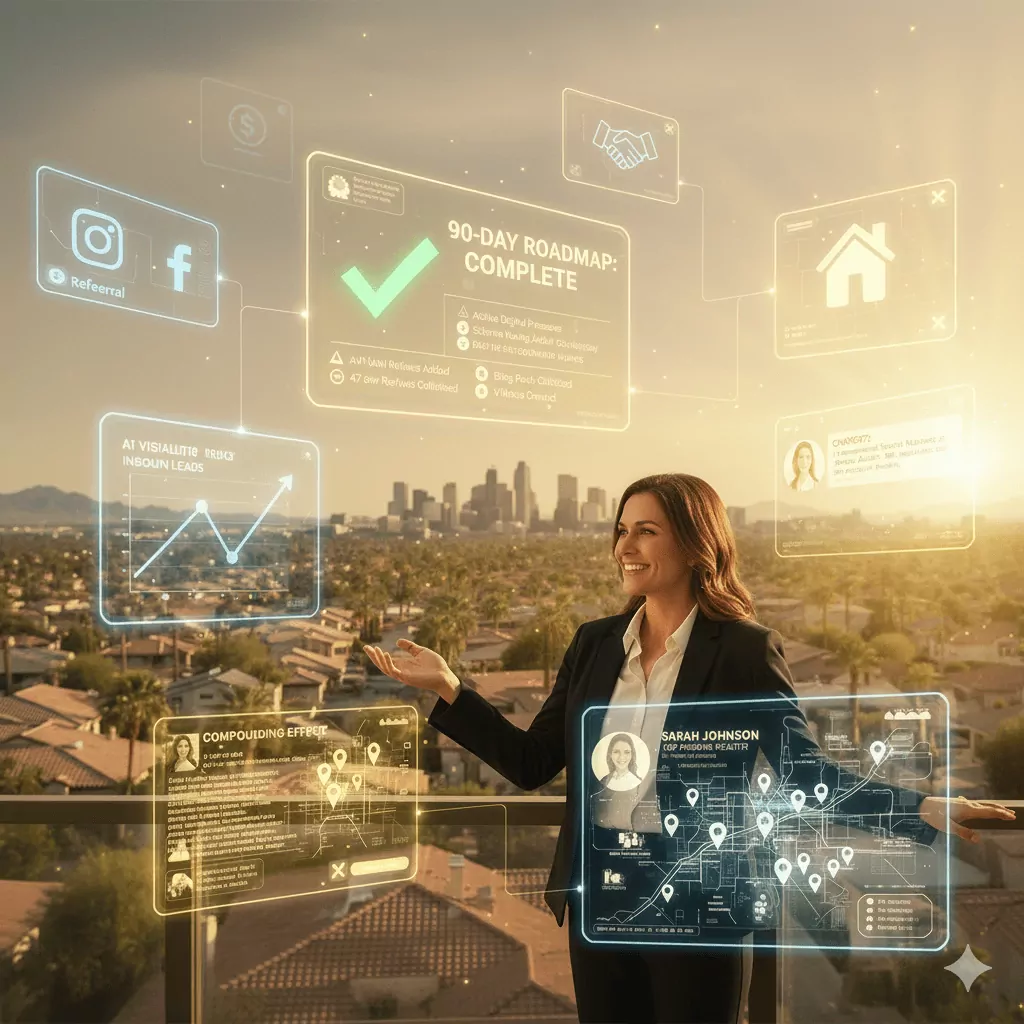 90-day timeline showing real estate agent AI visibility improvement plan week by week