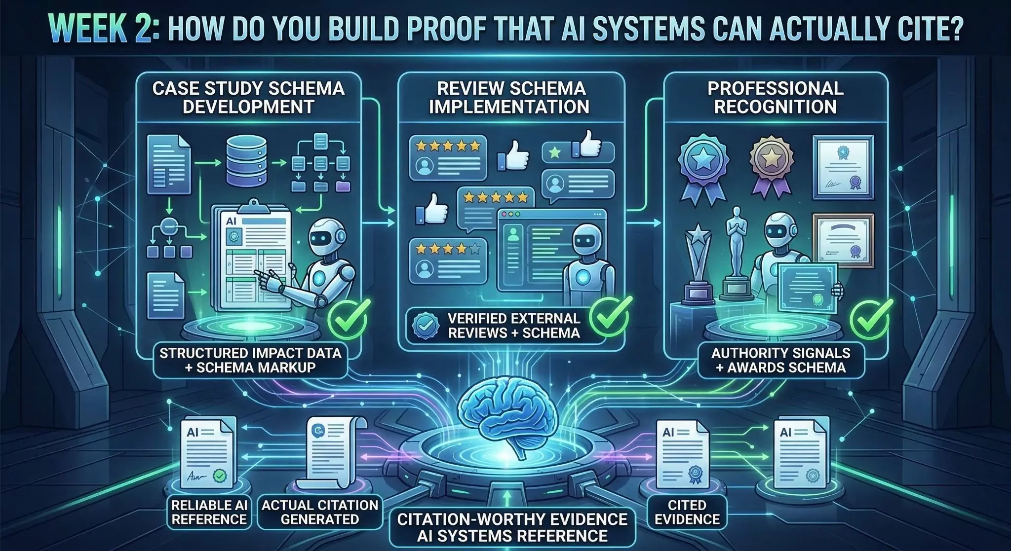 Week 2 proof construction showing case study schema development review schema implementation professional recognition adding citation-worthy evidence AI systems reference