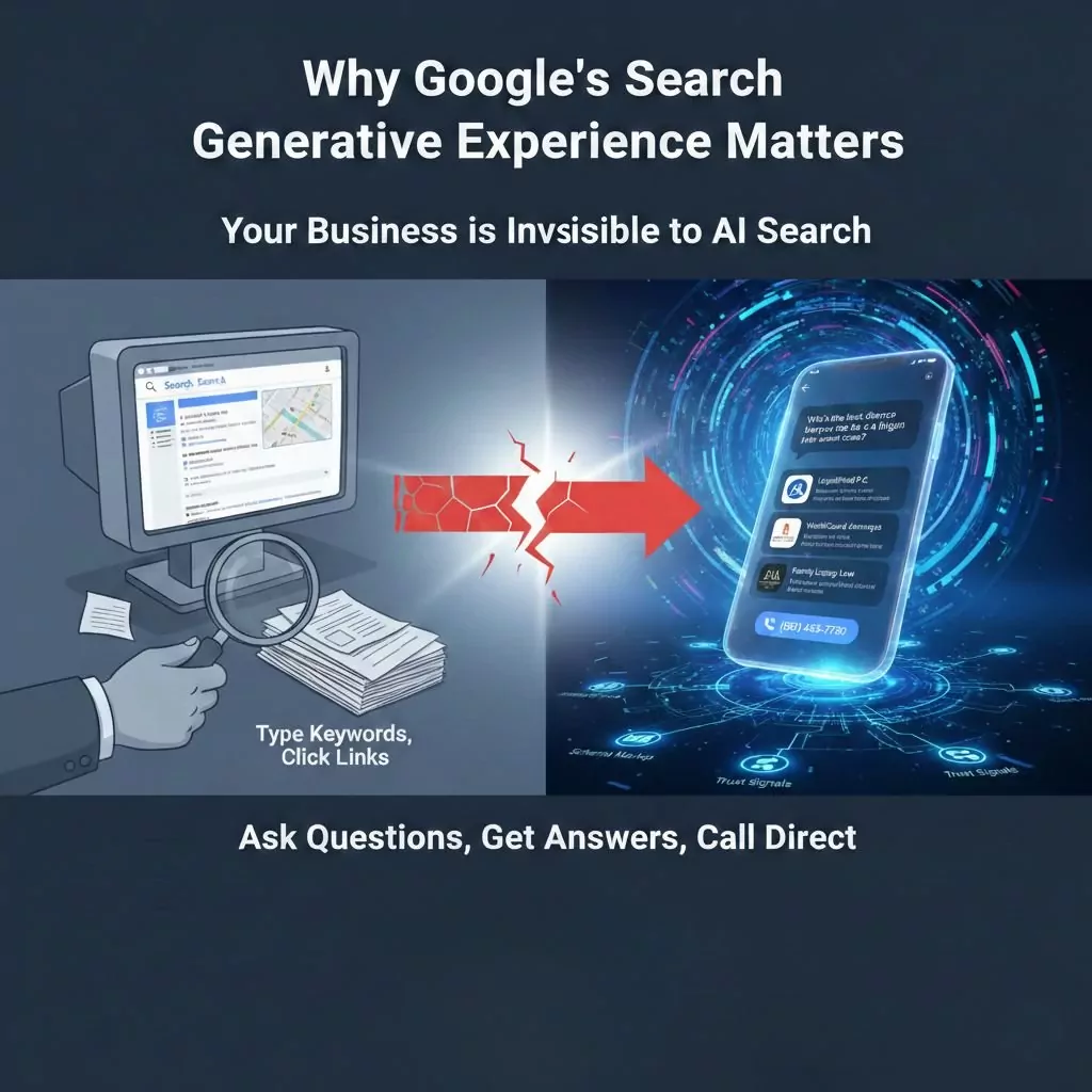 Business owner reviewing SGE Audit Pro report showing AI visibility score and schema markup gaps preventing Google Search Generative Experience recommendations